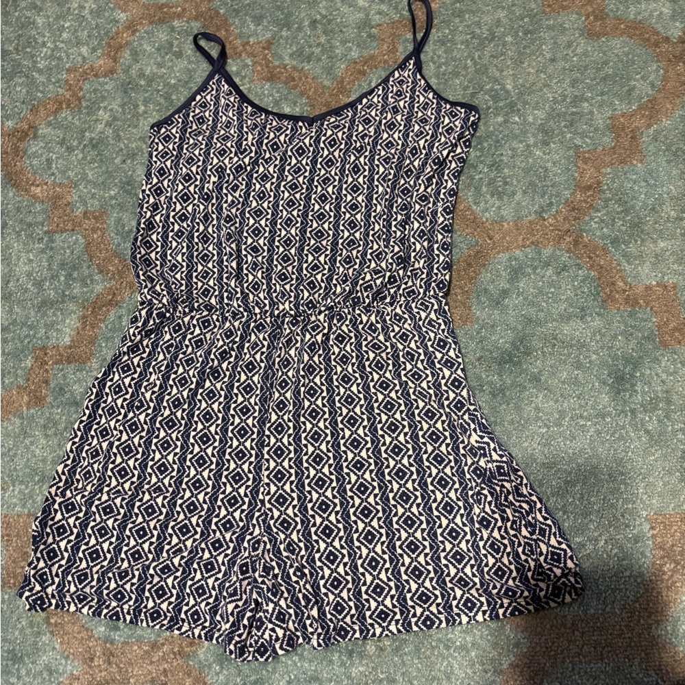Bobbie Brooks Blue and White Geometric Romper
